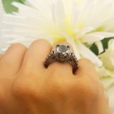 4.00 Carat (ctw) Black Rhodium Plated 14K White Gold Round Black and White Diamond Ladies Vintage Style Solitaire With Accents Bridal Engagement Ring 4 CT