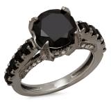 4.00 Carat (ctw) Black Rhodium Plated 18K White Gold Round Black and White Diamond Ladies Vintage Style Solitaire With Accents Bridal Engagement Ring 4 CT