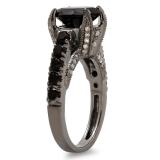4.00 Carat (ctw) Black Rhodium Plated 18K White Gold Round Black and White Diamond Ladies Vintage Style Solitaire With Accents Bridal Engagement Ring 4 CT