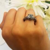4.00 Carat (ctw) Black Rhodium Plated 18K White Gold Round Black and White Diamond Ladies Vintage Style Solitaire With Accents Bridal Engagement Ring 4 CT
