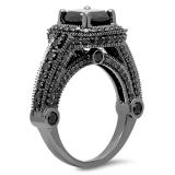 4.50 Carat (ctw) Black Rhodium Plated 10K White Gold Black Diamond Ladies Vintage Style Halo Bridal Engagement Ring 4 1/2 CT