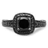 4.50 Carat (ctw) Black Rhodium Plated 10K White Gold Black Diamond Ladies Vintage Style Halo Bridal Engagement Ring 4 1/2 CT