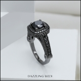 4.50 Carat (ctw) Black Rhodium Plated 18K White Gold Black Diamond Ladies Vintage Style Halo Bridal Engagement Ring 4 1/2 CT
