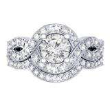 1.50 Carat (Ctw) 10K White Gold Round Diamond Ladies Swirl Bridal Halo Engagement Ring With Matching Band Set 1 1/2 CT