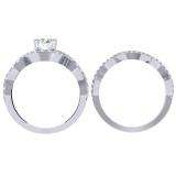1.50 Carat (Ctw) 10K White Gold Round Diamond Ladies Swirl Bridal Halo Engagement Ring With Matching Band Set 1 1/2 CT