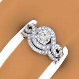 1.50 Carat (Ctw) 10K White Gold Round Diamond Ladies Swirl Bridal Halo Engagement Ring With Matching Band Set 1 1/2 CT
