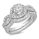 1.50 Carat (ctw) 14K White Gold Round Diamond Ladies Swirl Bridal Halo Engagement Ring With Matching Band Set 1 1/2 CT
