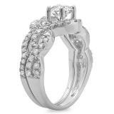 1.50 Carat (ctw) 14K White Gold Round Diamond Ladies Swirl Bridal Halo Engagement Ring With Matching Band Set 1 1/2 CT