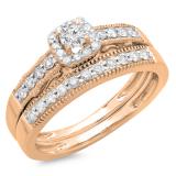 0.50 Carat (ctw) 10K Rose Gold Round Diamond Ladies Halo Engagement Bridal Ring With Matching Band Set 1/2 CT