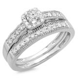 0.50 Carat (ctw) 14K White Gold Round Diamond Ladies Halo Engagement Bridal Ring With Matching Band Set 1/2 CT