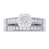0.50 Carat (ctw) 14K White Gold Round Diamond Ladies Halo Engagement Bridal Ring With Matching Band Set 1/2 CT