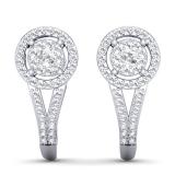 0.50 Carat (ctw) 14K White Gold Round White Diamond Ladies Double Frame Halo Style Hoop Earrings 1/2 CT