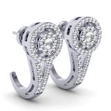 0.50 Carat (ctw) 14K White Gold Round White Diamond Ladies Double Frame Halo Style Hoop Earrings 1/2 CT