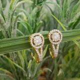 0.50 Carat (ctw) 18K Yellow Gold Round White Diamond Ladies Double Frame Halo Style Hoop Earrings 1/2 CT