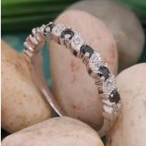 0.30 Carat (ctw) 10K White Gold Round Black and White Diamond Ladies Wedding Anniversary Milgrain Stackable Band Ring 1/3 CT
