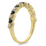 0.30 Carat (ctw) 10K Yellow Gold Round Black and White Diamond Ladies Wedding Anniversary Milgrain Stackable Band Ring 1/3 CT