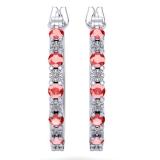 0.75 Carat (ctw) Sterling Silver Round White Diamond & Red Ruby Ladies Fine Dainty Hoop Earrings 3/4 CT