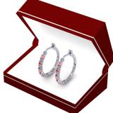 0.75 Carat (ctw) Sterling Silver Round White Diamond & Red Ruby Ladies Fine Dainty Hoop Earrings 3/4 CT