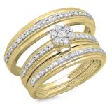 0.75 Carat (ctw) 10K Yellow Gold Round Cut Diamond Men & Women's Engagement Ring Trio Bridal Set 3/4 CT