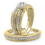 0.75 Carat (ctw) 10K Yellow Gold Round Cut Diamond Men & Women's Engagement Ring Trio Bridal Set 3/4 CT