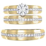0.75 Carat (ctw) 10K Yellow Gold Round Cut Diamond Men & Women's Engagement Ring Trio Bridal Set 3/4 CT