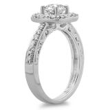 1.00 Carat (ctw) 10K White Gold Round Cut Diamond Ladies Vintage Style Halo Bridal Engagement Ring 1 CT