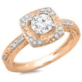 1.00 Carat (ctw) 14K Rose Gold Round Cut Diamond Ladies Vintage Style Halo Bridal Engagement Ring 1 CT