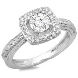 1.00 Carat (ctw) 14K White Gold Round Cut Diamond Ladies Vintage Style Halo Bridal Engagement Ring 1 CT