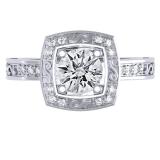 1.00 Carat (ctw) 14K White Gold Round Cut Diamond Ladies Vintage Style Halo Bridal Engagement Ring 1 CT