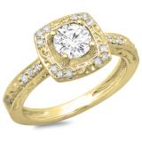 1.00 Carat (ctw) 14K Yellow Gold Round Cut Diamond Ladies Vintage Style Halo Bridal Engagement Ring 1 CT