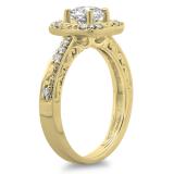 1.00 Carat (ctw) 14K Yellow Gold Round Cut Diamond Ladies Vintage Style Halo Bridal Engagement Ring 1 CT