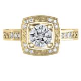 1.00 Carat (ctw) 14K Yellow Gold Round Cut Diamond Ladies Vintage Style Halo Bridal Engagement Ring 1 CT