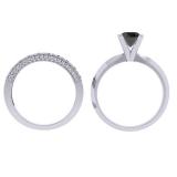 1.50 Carat (ctw) 10K White Gold Round Black & White Diamond Ladies Bridal Solitaire Engagement Ring With Matching Milgrain Wedding Band Set 1 1/2 CT