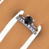 1.50 Carat (ctw) 10K White Gold Round Black & White Diamond Ladies Bridal Solitaire Engagement Ring With Matching Milgrain Wedding Band Set 1 1/2 CT