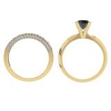 1.50 Carat (ctw) 10K Yellow Gold Round Black & White Diamond Ladies Bridal Solitaire Engagement Ring With Matching Milgrain Wedding Band Set 1 1/2 CT