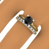 1.50 Carat (ctw) 10K Yellow Gold Round Black & White Diamond Ladies Bridal Solitaire Engagement Ring With Matching Milgrain Wedding Band Set 1 1/2 CT