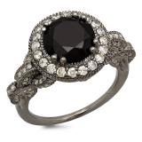 4.25 Carat (ctw) Black Rhodium Plated 10K White Gold Black & White Diamond Ladies Vintage Style Halo Bridal Engagement Ring 4 1/4 CT