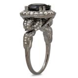 4.25 Carat (ctw) Black Rhodium Plated 14K White Gold Black & White Diamond Ladies Vintage Style Halo Bridal Engagement Ring 4 1/4 CT
