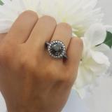 4.25 Carat (ctw) Black Rhodium Plated 14K White Gold Black & White Diamond Ladies Vintage Style Halo Bridal Engagement Ring 4 1/4 CT