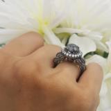 4.25 Carat (ctw) Black Rhodium Plated 14K White Gold Black & White Diamond Ladies Vintage Style Halo Bridal Engagement Ring 4 1/4 CT
