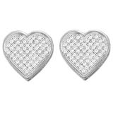 0.25 Carat (ctw) 10K White Gold Round Cut White Diamond Ladies Micro Pave Heart Shape Stud Earrings 1/4 CT