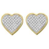 0.25 Carat (ctw) 10K Yellow Gold Round Cut White Diamond Ladies Micro Pave Heart Shape Stud Earrings 1/4 CT