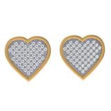 0.25 Carat (ctw) 10K Yellow Gold Round Cut White Diamond Ladies Micro Pave Heart Shape Stud Earrings 1/4 CT
