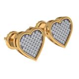 0.25 Carat (ctw) 14K Yellow Gold Round Cut White Diamond Ladies Micro Pave Heart Shape Stud Earrings 1/4 CT