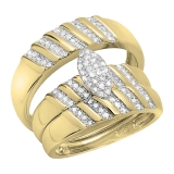 0.40 Carat (ctw) 18K Yellow Gold Plated Sterling Silver Round Cut Diamond Men & Womens Micro Pave Engagement Ring Trio Bridal Set