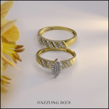 0.40 Carat (ctw) 18K Yellow Gold Plated Sterling Silver Round Cut Diamond Men & Womens Micro Pave Engagement Ring Trio Bridal Set