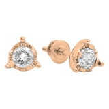 0.60 Carat (ctw) 10K Rose Gold Round Cut Diamond Ladies Solitaire Bezel Set Stud Earrings