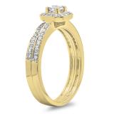 0.55 Carat (ctw) 10K Yellow Gold Princess & Round Cut Diamond Ladies Halo Engagement Bridal Ring With Matching Band Set 1/2 CT