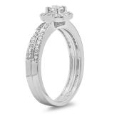 0.55 Carat (ctw) 14K White Gold Princess & Round Cut Diamond Ladies Halo Engagement Bridal Ring With Matching Band Set 1/2 CT