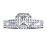 0.55 Carat (ctw) 14K White Gold Princess & Round Cut Diamond Ladies Halo Engagement Bridal Ring With Matching Band Set 1/2 CT